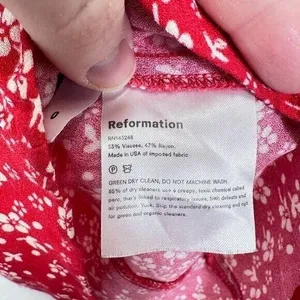 Reformation Red Puff Sleeve Mini Dress Bustier‎ Ditsy Floral Milkmaid Party Date thumbnail 2