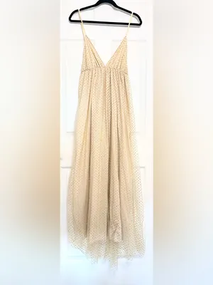 Beginning Boutique NWOT Faeriesty V-Neck Glitter Maxi Dress – Champagne/Gold – L thumbnail 4