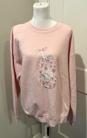 Gildan Dr Pepper Graphic Sweatshirt Pink Floral Soda Crewneck Medium thumbnail 1