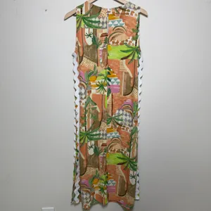 Oddi Women Linen‎ Resort Midi Dress Medium Multicolor Tropical Fruit Novelty thumbnail 12