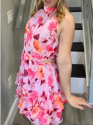 Lulus Sprung on You Lilac Floral Print Cutout Ruffle Mini Dress Lilac Floral Print S thumbnail 2