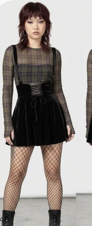 Killstar Black Velvet Corset Suspender Skirt Lace Up Whimsigoth Punk Size M thumbnail 1