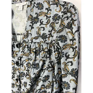 Topshop CROP BLOUSE paisley Frill In Blue Long Sleeve Boho Size 4 thumbnail 3
