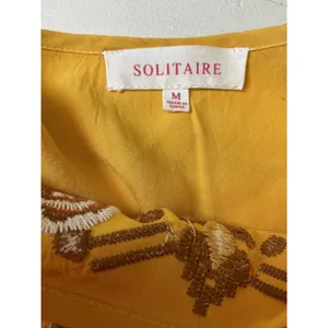 Solitaire Mustard Yellow Embroidered Boho Blouse Rayon Short Sleeve Top 21-232 M thumbnail 11