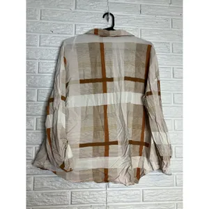 BKE Plaid Button Down Shirt‎ Womens Medium Brown Excellent Rayon Long Sleeve thumbnail 7