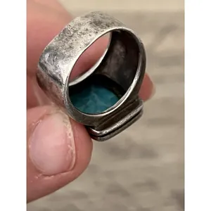 NK Thailand 925 Sterling Silver turquoise ring Rectangle Square Approx Size 7.5 Blue thumbnail 8