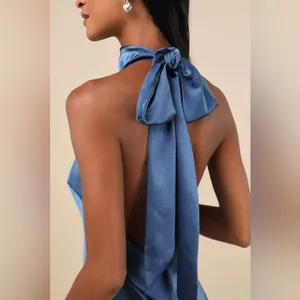 Lulus Exceptional Status Blue Halter Backless Slip Midi Dress thumbnail 3