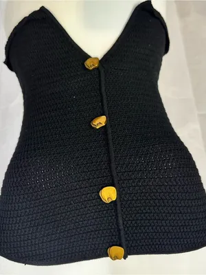 Zara Black Strapless Cropped Knit Top with Gold Buttons thumbnail 5