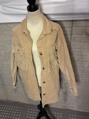 Forever‎ 21 Tan Corduroy Shacket Oversized Button Down Jacket Women Large thumbnail 1