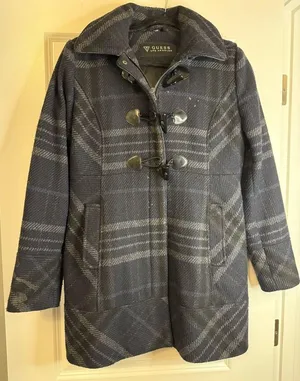 Grey and navy plaid wool Guess coat #wintercoat thumbnail 1