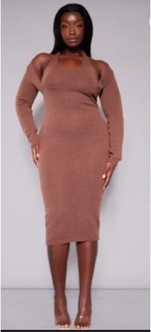 NEW Halter Sweater Dress XL Pretty Little Thing in Chocolate Camel Brown Plus size thumbnail 8