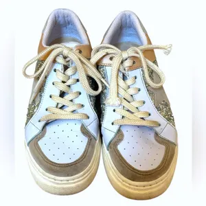 Pink Lily Silver Star Patch Glitter Platform Sneakers Silver Pink Womens Size‎ 8 thumbnail 2