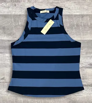 Doe and Rae NEW Blue Striped Racerback Tank Top Womens S Cotton Stretch thumbnail 1