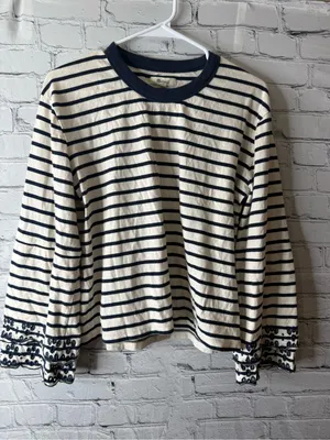 Madewell Navy and Cream Striped Long-Sleeve Tee with Embroidered Cuffs thumbnail 2