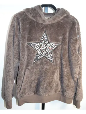 No Boundaries Brown Fuzzy Fleece Hoodie Size XL (16-18) – Leopard Star Pullover thumbnail 1