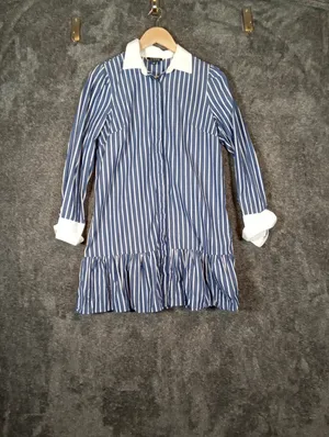 J Crew Tiered Shirt Dress In Cotton Poplin Mini Belted Ruffle Hem Preppy Nautica thumbnail 2
