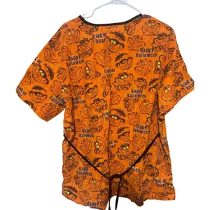 Women's Disney‎ Scrub Top XL Cheshire Cat Alice in Wonderland Halloween Orange thumbnail 4