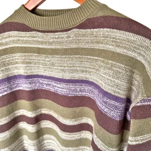 VTG Emmiol Womans Striped Crew Neck Knit Sweater‎ Small Pistachio Green Purple thumbnail 3