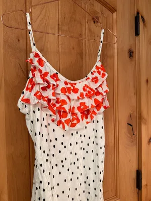 Rixo Silky Flowy Polka Dot Ruffle Leopard Shimmer Slip Dress thumbnail 2