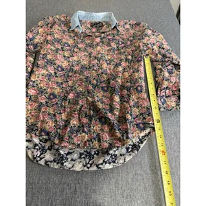 VTG At Last Shirt Top Women M Floral Button Down Long-Sleeve Denim Collar 90's thumbnail 3