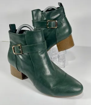Charter Club Katiaa Green Ankle Boots Size 8.5M Gold Buckle Block Heel thumbnail 1