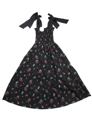 NWT Hill House Ribbon Ellie Nap in Black Ikat Taffeta Smocked Midi Dress XS thumbnail 2
