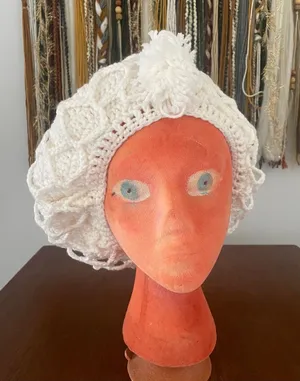 Handmade white Crochet Beanie Hat - boho festival vibes thumbnail 1