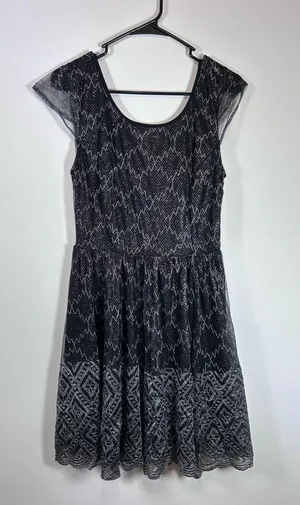 Pins & Needles Size 6 Black Silver Metallic Lace Fit and Flare Mini Dress thumbnail 1