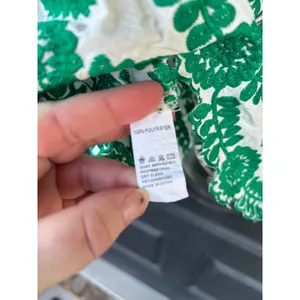 Sunday Up Green White Floral Embroidered Ruffle Neck Blouse Pearl Button Medium thumbnail 9