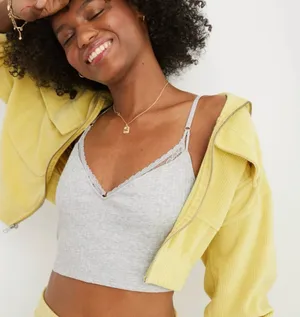 Aerie Ribbed Lace Bra Top in Medium Heather Gray thumbnail 1
