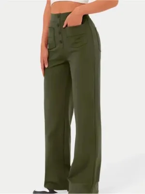 Halara Day Stretch High Waisted Wide Leg Pants Olive Green Athleisure Comfort thumbnail 2