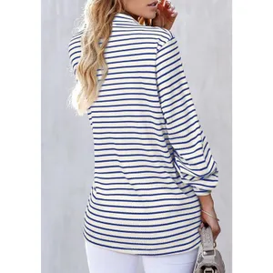 Astylish Women's Oversized Striped Button Down Shirt Navy/ White Small thumbnail 2