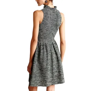 Ganni Pinnacle Dress Black Gray Space Dye Ruffle High Neck Pleated‎ Mini Twee S thumbnail 2
