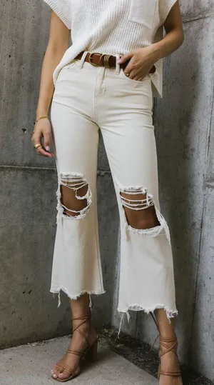 Vervet Distressed Crop Ivory Jeans thumbnail 1