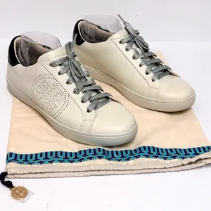 Tory Burch Leigh Sneaker Ivory White Leather Silver Glitter Lace 9.5M 83603 thumbnail 2
