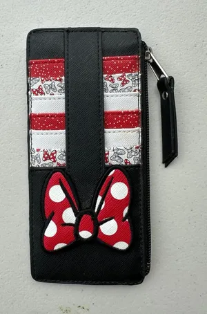 Disney Parks Minnie Mouse Polka Dot Bow Stripe Slim Credit Card ID Zip Wallet thumbnail 1
