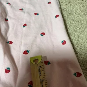 Y2K Pink Strawberry‎ Print Pajama Set Cotton Lace Trim Lettuce Edge Small thumbnail 7