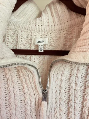 Aerie Cable Car Quarter Zip Sweater Toasted Coconut Chenille Pullover Size XS thumbnail 4