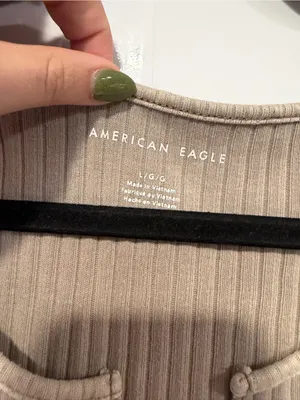 American Eagle Ribbed Notch-Neck Tank Top — Taupe thumbnail 2