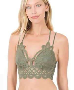 NWOT Zenana Lace Bralette in Olive Green sz XL thumbnail 1