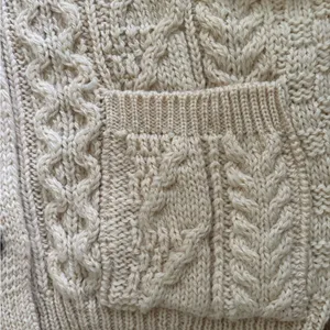 VTG British Wool Chunky Oversize Wool Cable Knit Cardigan Sweater Sz S Ivory thumbnail 5