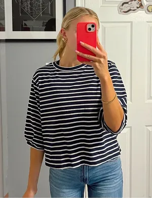 Maeve By Anthropologie Navy Blue & White Stripe Top NWT thumbnail 1