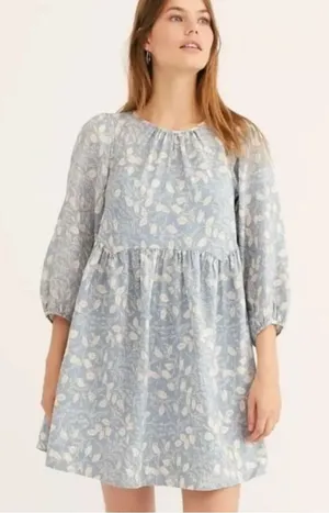 Free People Womens Small Blue Floral‎ Print 3/4 Sleeve Mini Dress thumbnail 1