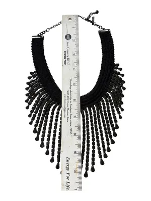 Like New White House Black Market Jeweled Fringe Bib Necklace Black thumbnail 7