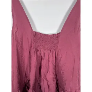 Maeve Peplum Tank Top Womens Large Burgundy Boho Smocked Cottage Flowy Date thumbnail 6