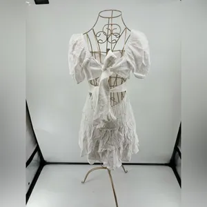 Altar'd State White Puff Sleeve Tie Back Mini Dress Size Medium thumbnail 11