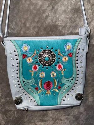 American Bling Western Floral Embroidered Concealed Carry Bag Studs & Conchos thumbnail 4