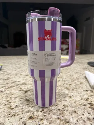 Stanley Tumbler The Quencher H2.0 Purple Striped With Handle Lid 40oz thumbnail 1