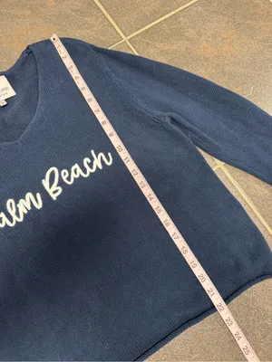 Pearls & Camo Palm Beach Long Sleeve Pullover Knit Sweater Blue Medium Coastal thumbnail 9