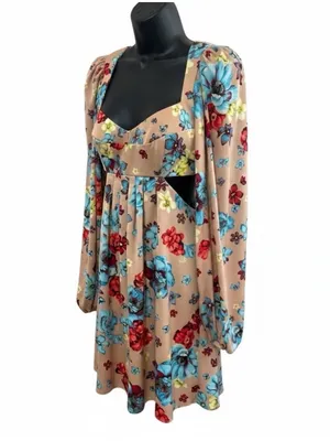AFRM Anita Babydoll Mini Dress in Aqua Bouquet Sz Small Floral Boho Cottagecore thumbnail 2